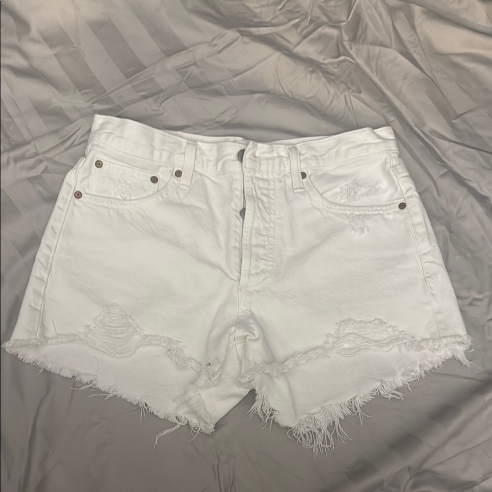 Denim Forum White Frayed Jean Shorts
